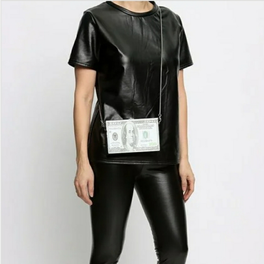 NWT Solid  Black  Faux Leather Legging  Set